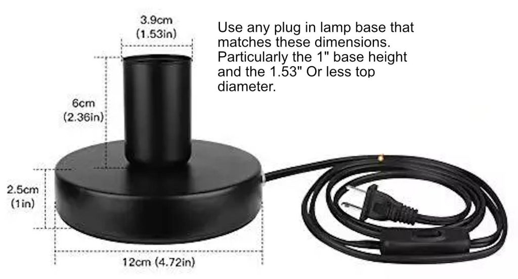 dimensions needed for lamp base used for the A.I.R.1 guide